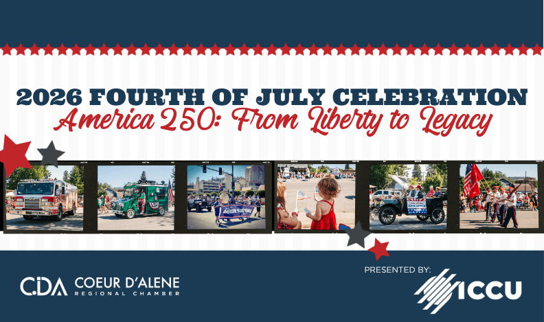 Families gather along Sherman Avenue during the Coeur d'Alene Fourth of July American Heroes Parade celebrating America's 250th Birthday.