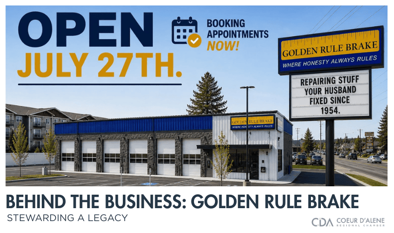 Golden Rule Brake's new Coeur d'Alene location featuring its iconic roadside sign and service center as part of the Coeur d'Alene Regional Chamber's Behind the Business series.